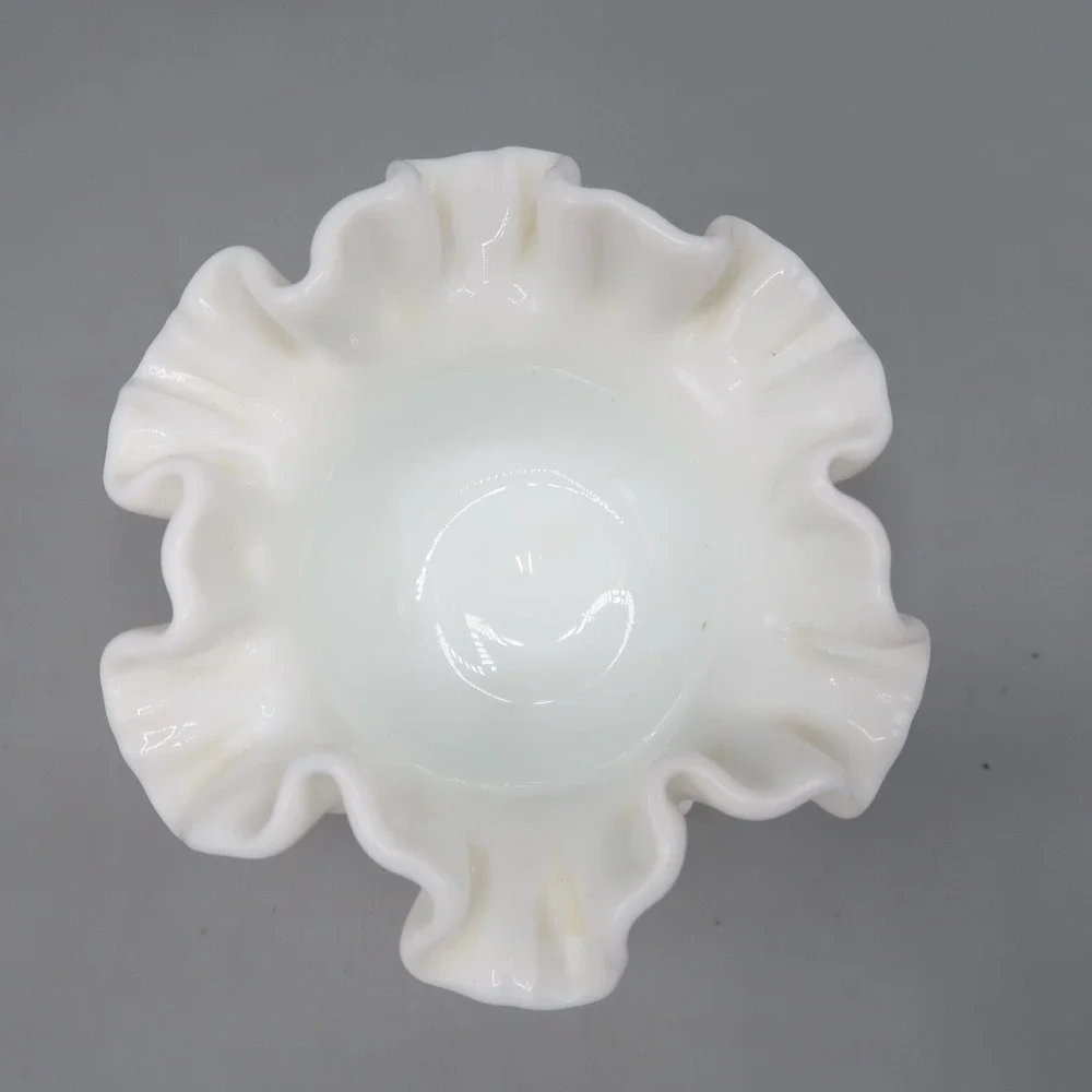 Fenton White Hobnail Ruffled‎ Edge Milk Glass Rose Bowl Vase 3